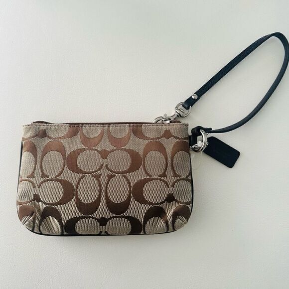 Coach Signature canvas wristlet with leather trim. - Picture 6 of 6